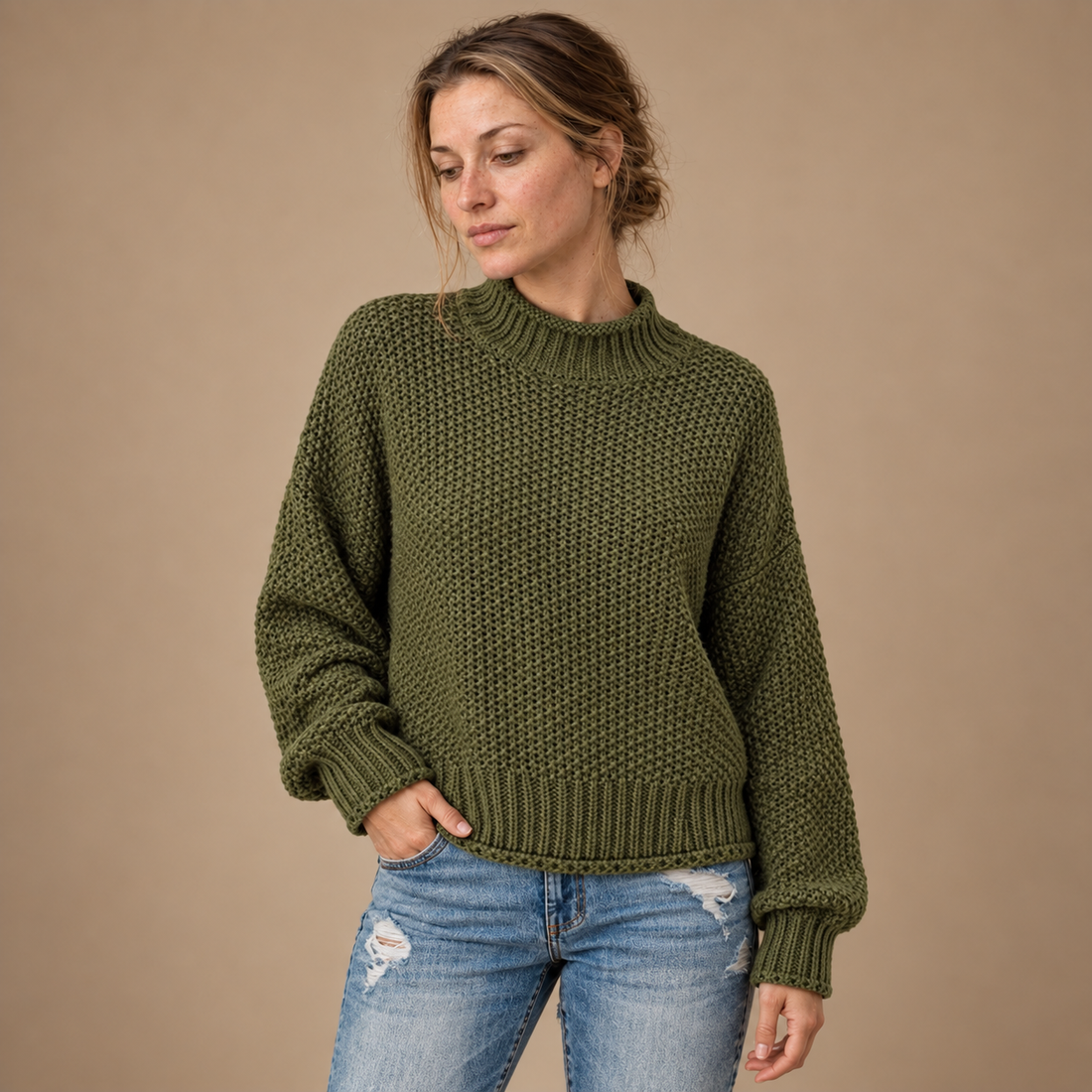 Strikket damesweater i slim fit