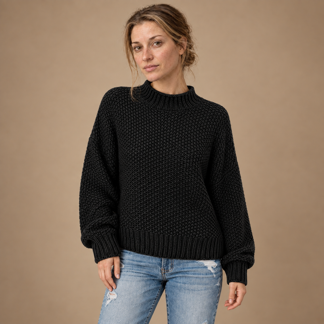 Strikket damesweater i slim fit