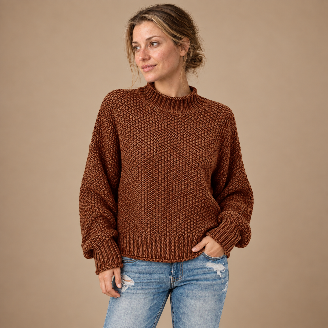 Strikket damesweater i slim fit