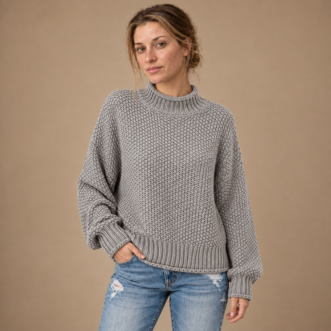 Strikket damesweater i slim fit