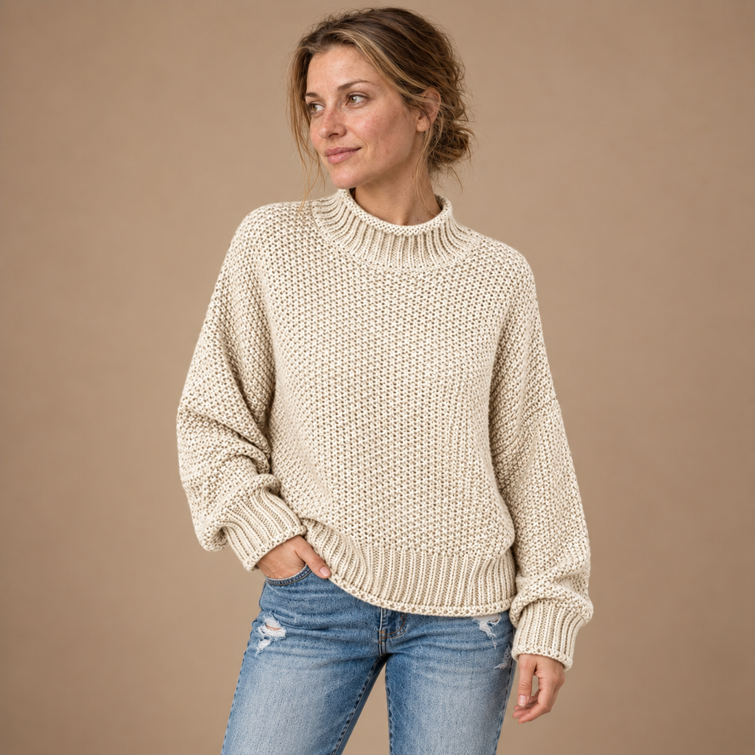 Strikket damesweater i slim fit