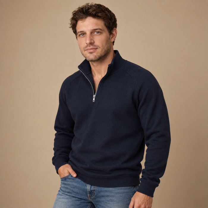 Herresweater med lynlås og høj krave