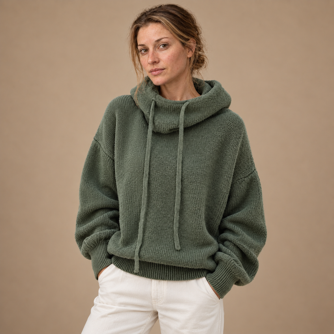 Hoodie til dame med sjalskrave