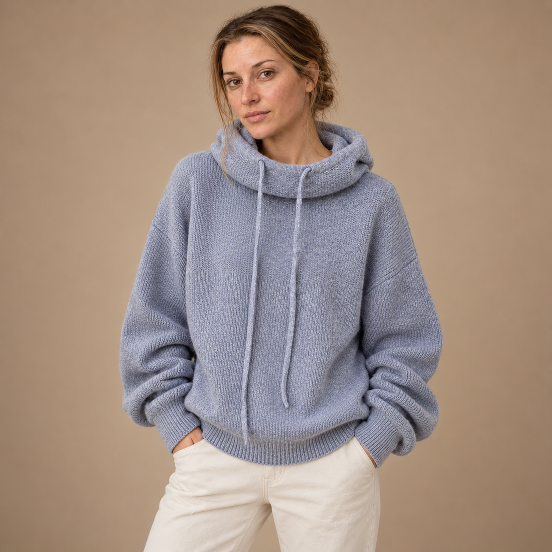 Hoodie til dame med sjalskrave