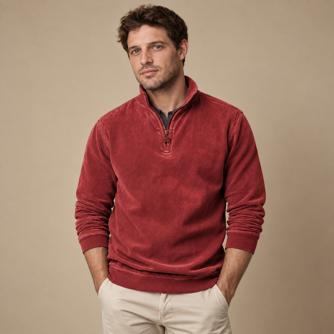 Herresweater med lynlås