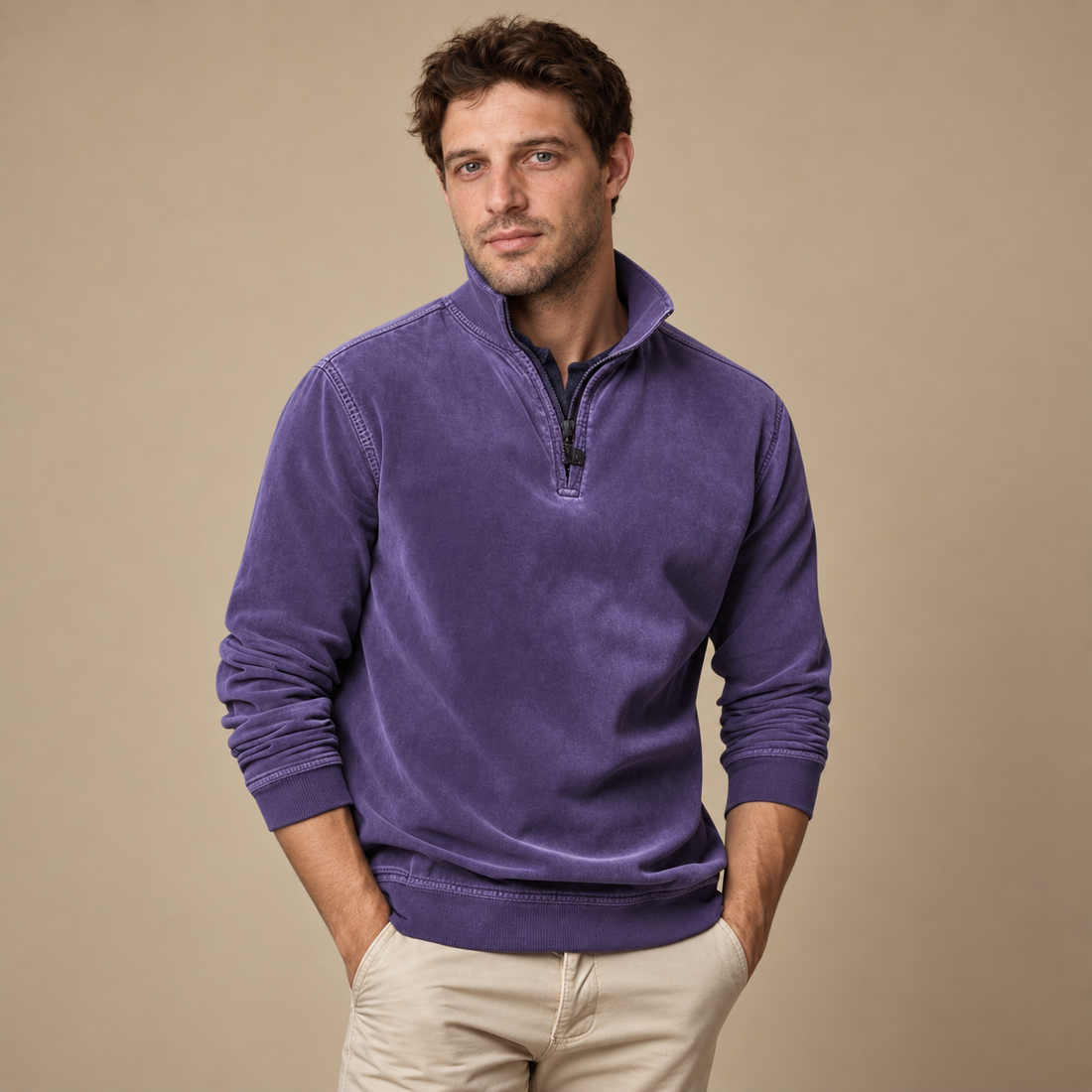 Herresweater med lynlås