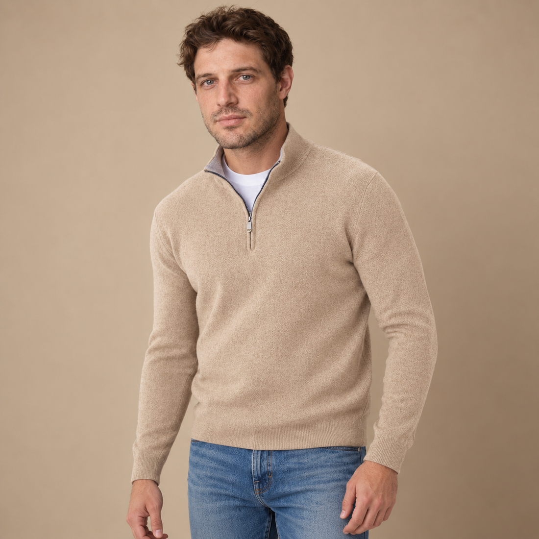 Krøllefri herresweater med halv lynlås