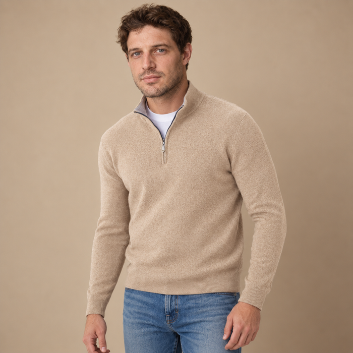 Krøllefri herresweater med halv lynlås