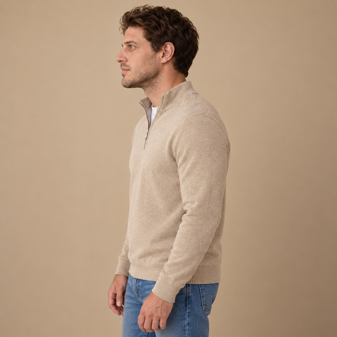 Krøllefri herresweater med halv lynlås