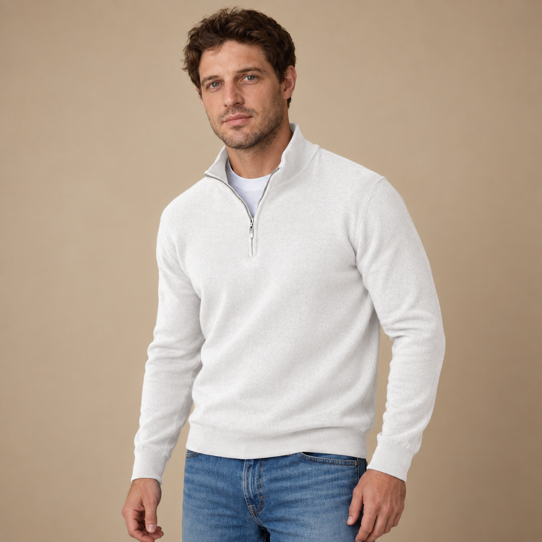 Krøllefri herresweater med halv lynlås