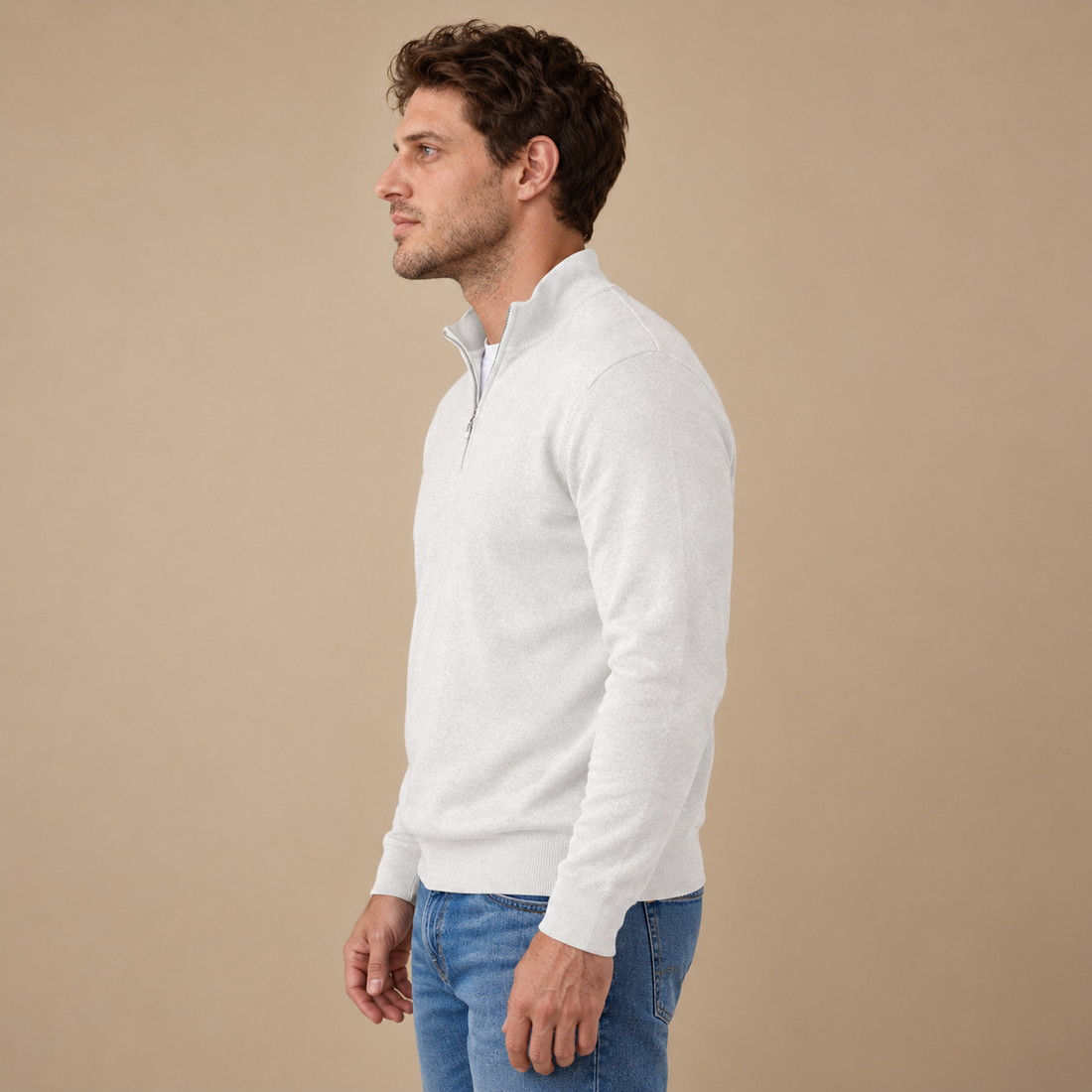 Krøllefri herresweater med halv lynlås