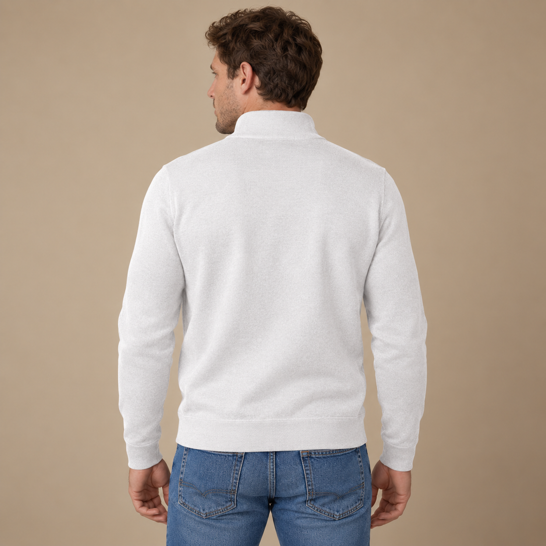 Krøllefri herresweater med halv lynlås