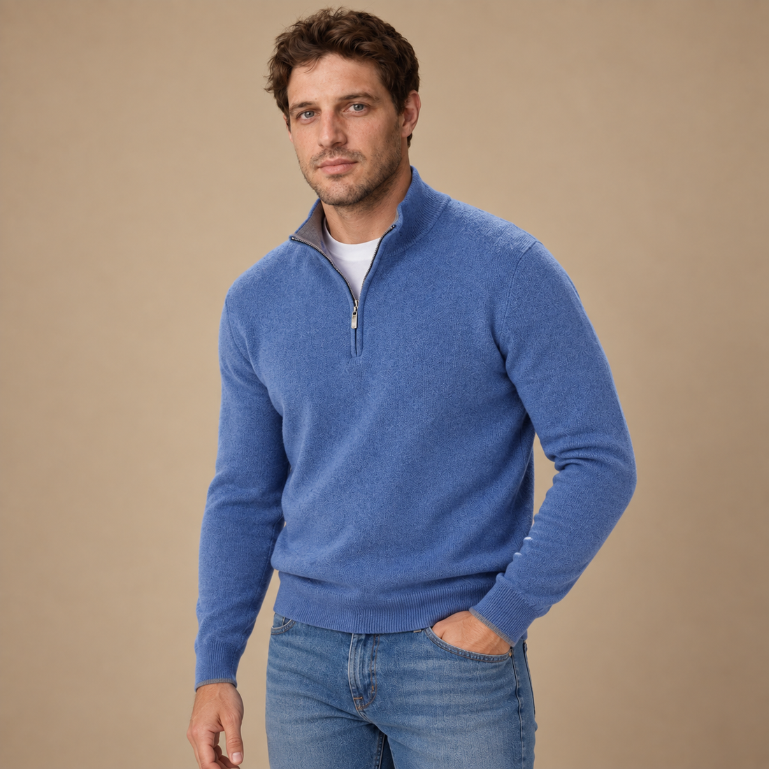 Krøllefri herresweater med halv lynlås