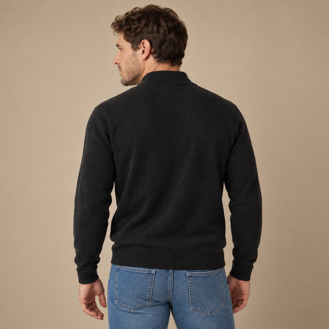 Krøllefri herresweater med halv lynlås