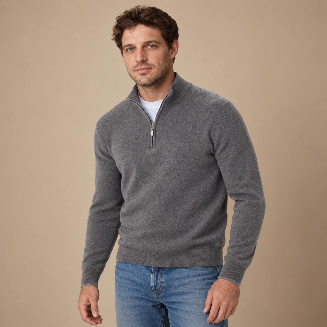 Krøllefri herresweater med halv lynlås