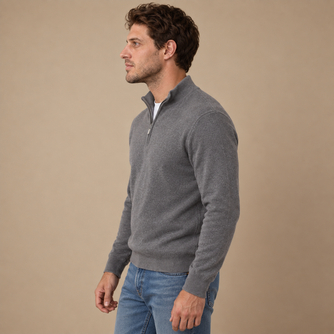 Krøllefri herresweater med halv lynlås