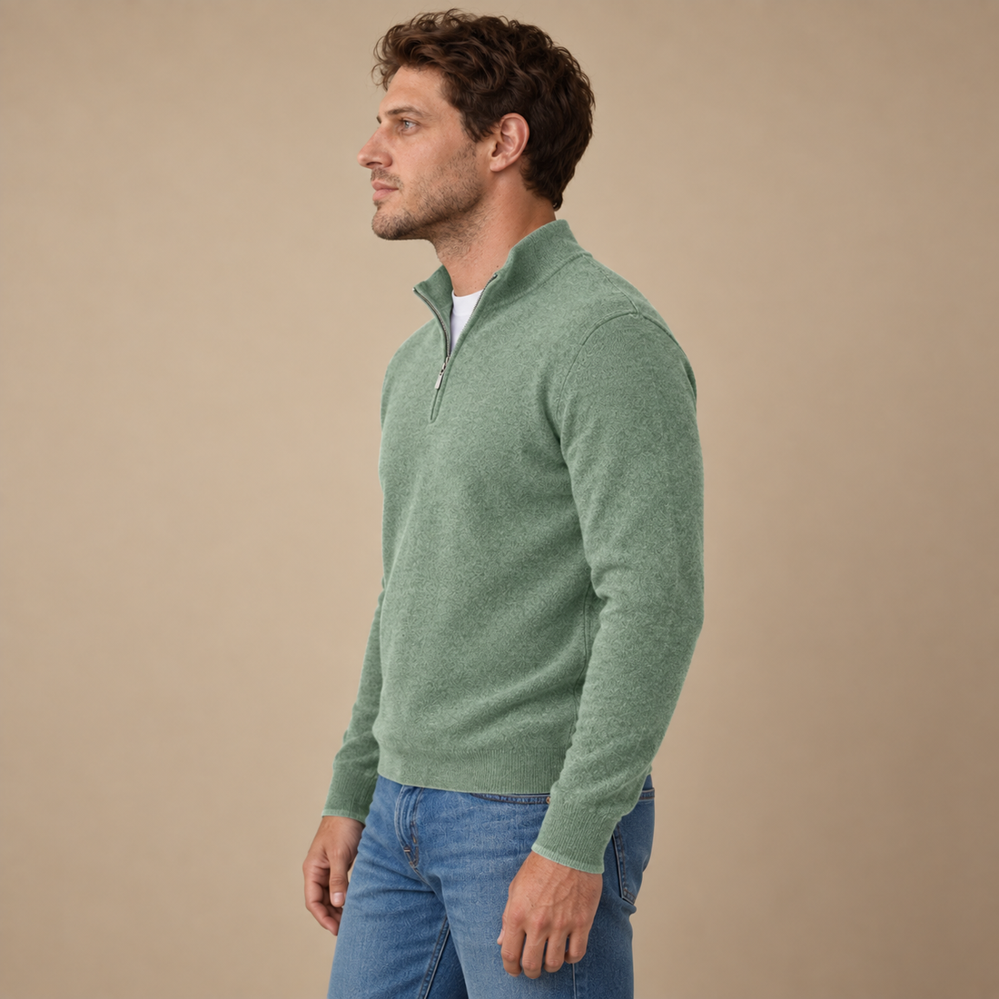 Krøllefri herresweater med halv lynlås