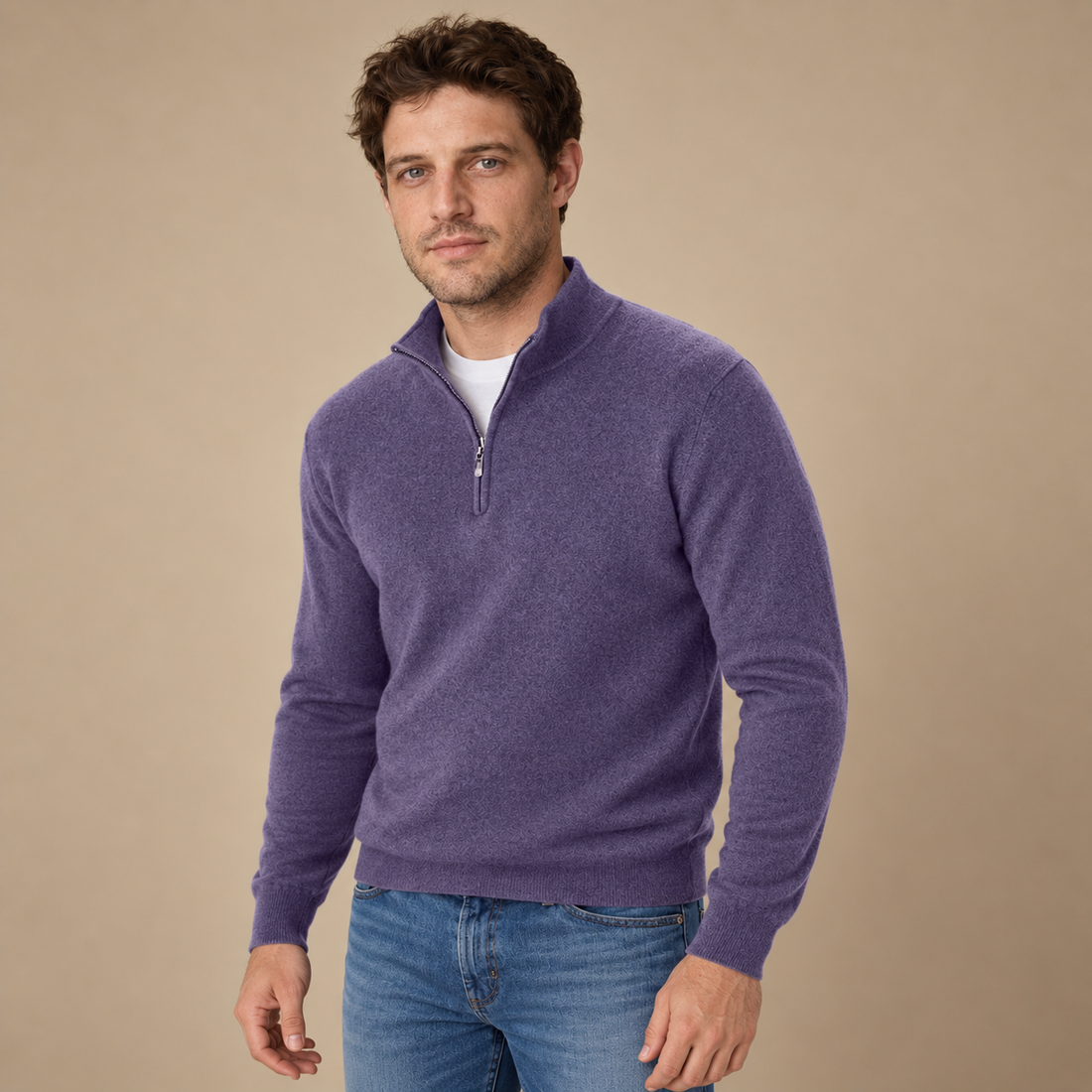 Krøllefri herresweater med halv lynlås
