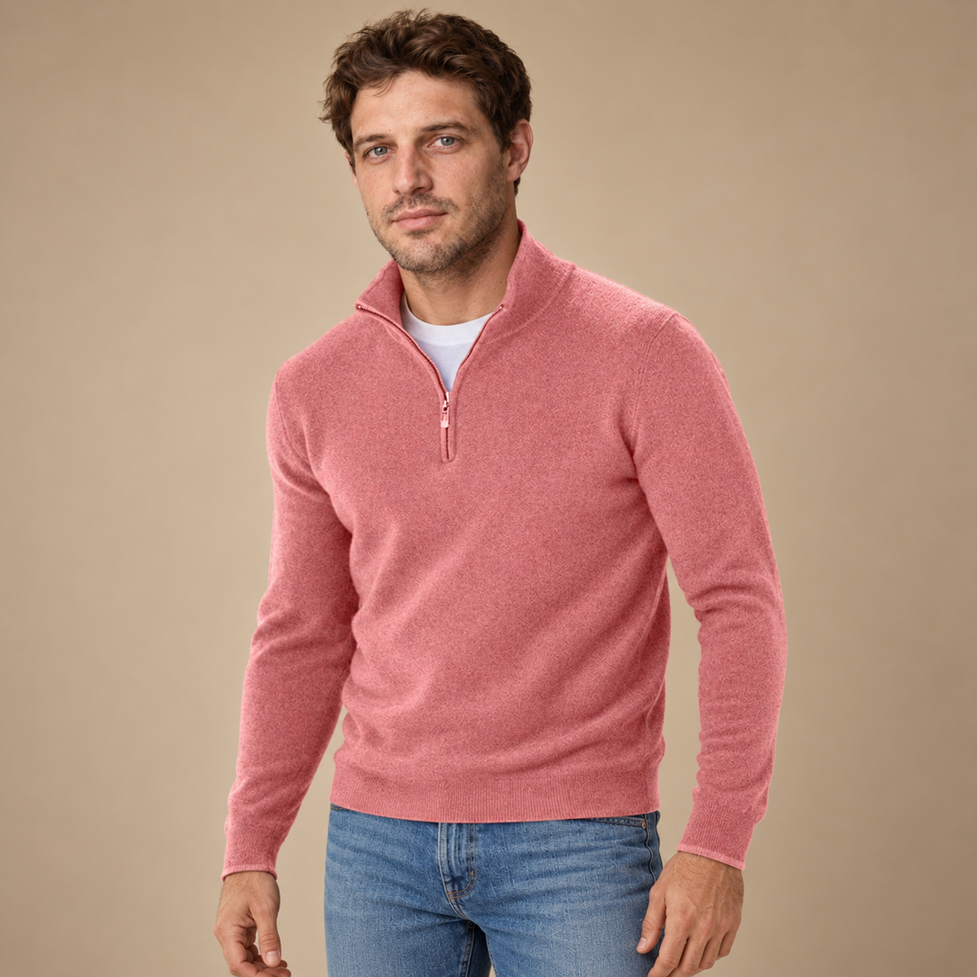 Krøllefri herresweater med halv lynlås