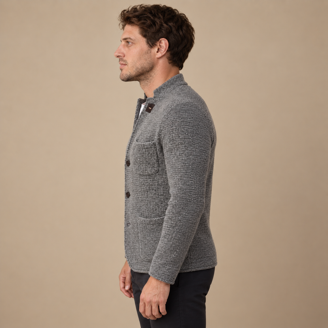Slim fit strikcardigan til herre