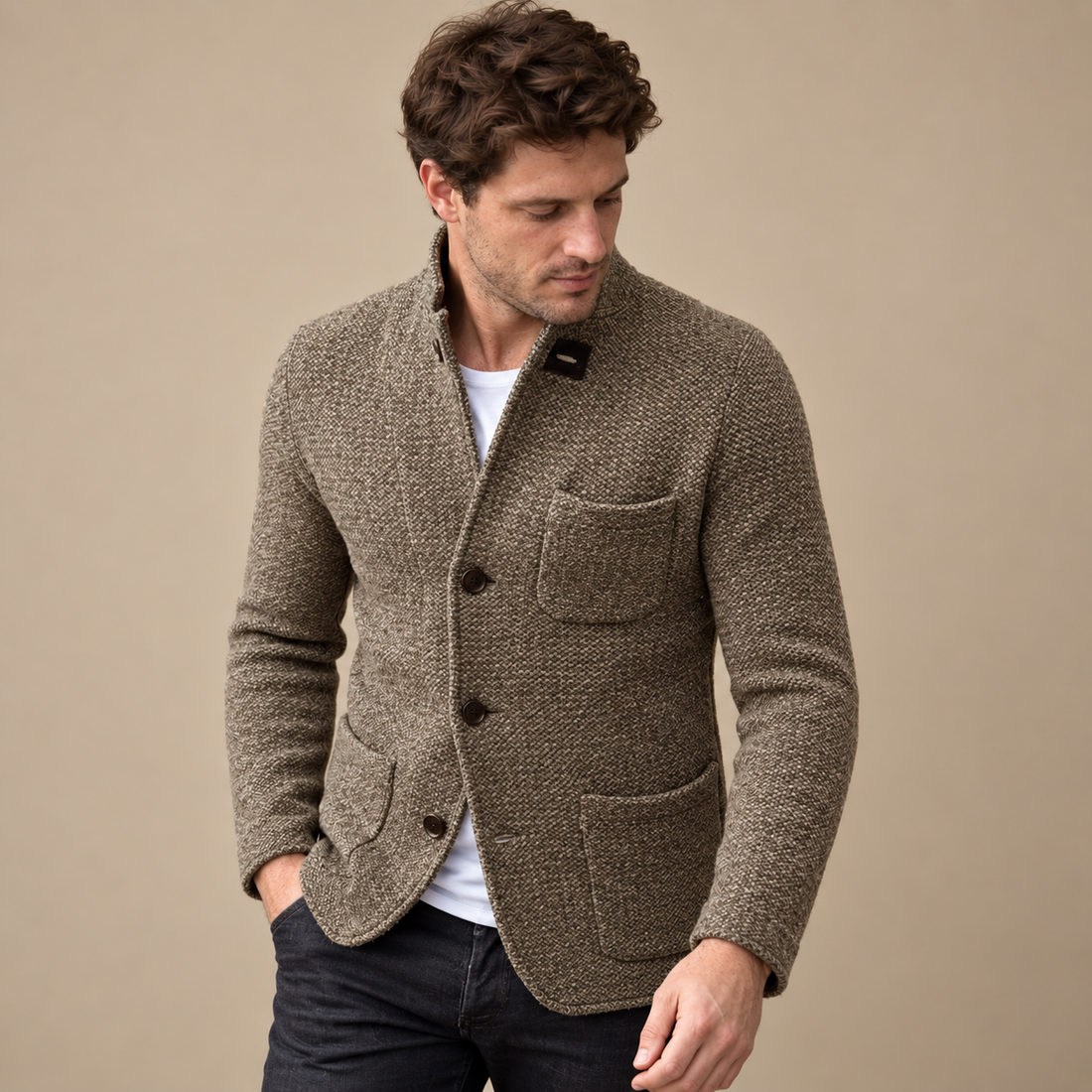 Slim fit strikcardigan til herre