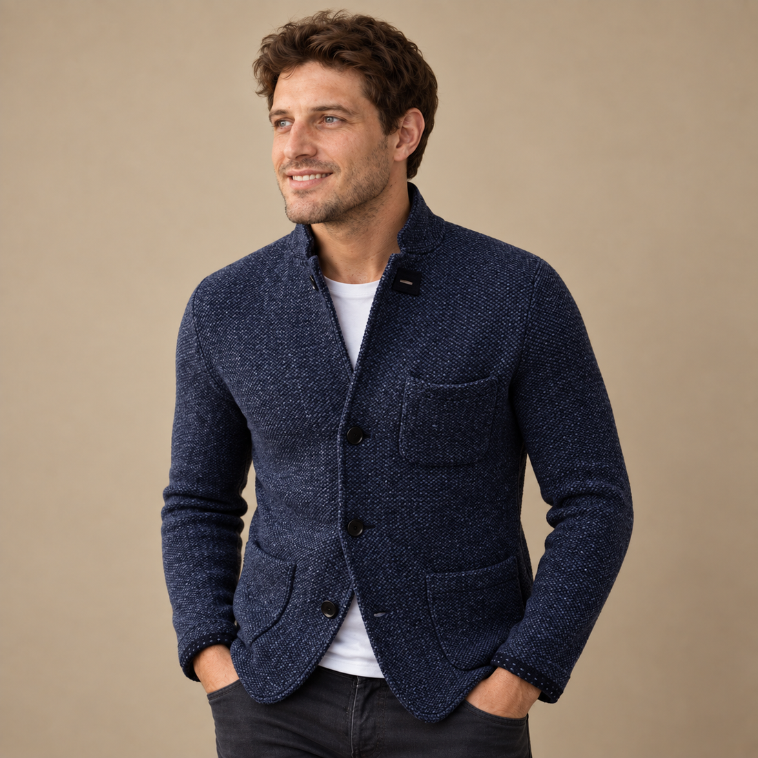 Slim fit strikcardigan til herre