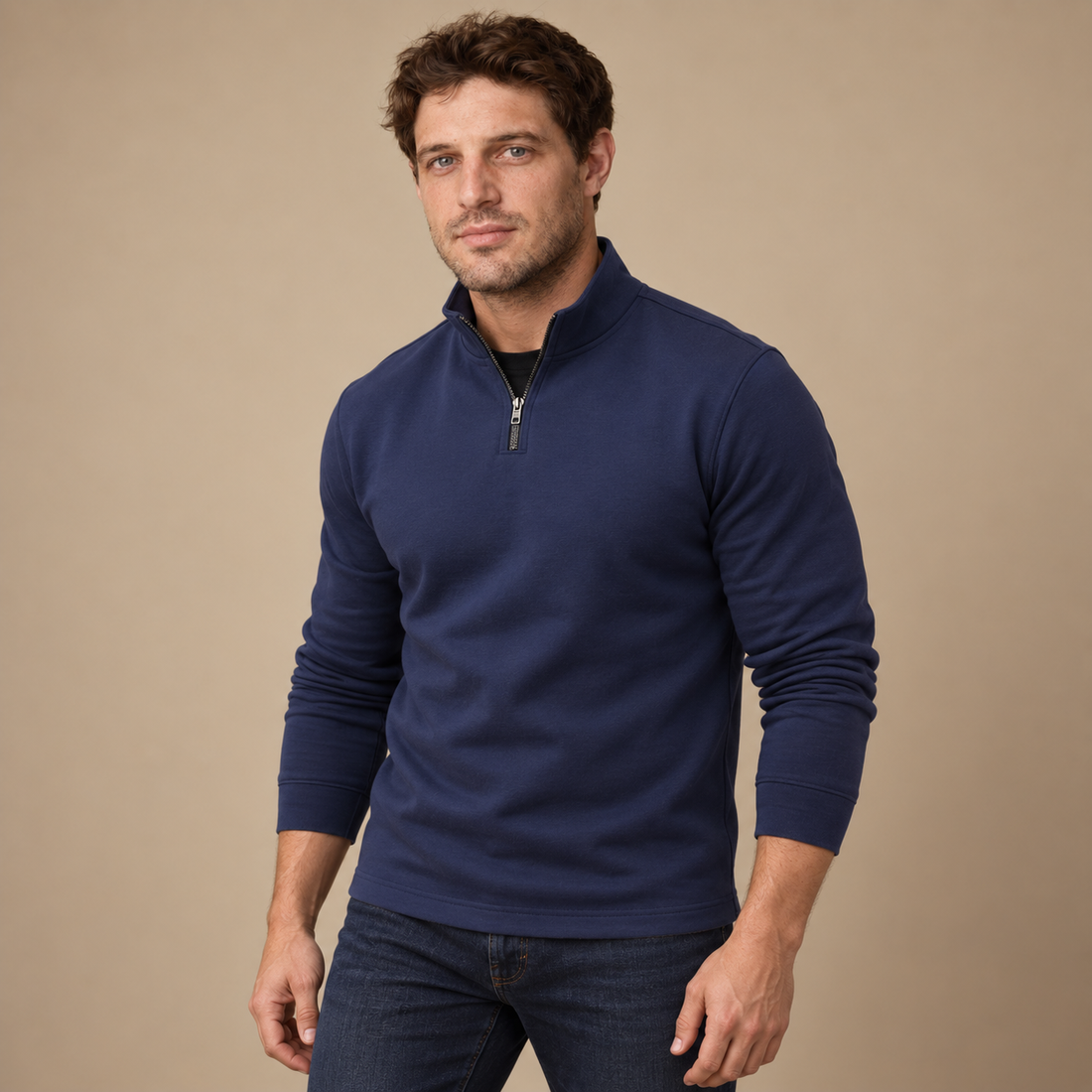 Herresweater med kvart lynlås