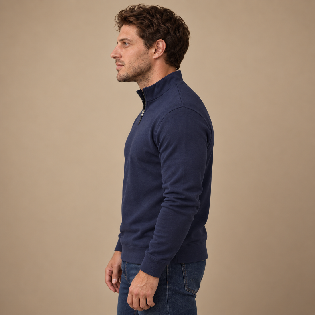 Herresweater med kvart lynlås