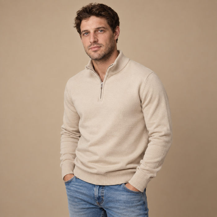 Herresweater med kvart lynlås i slim fit