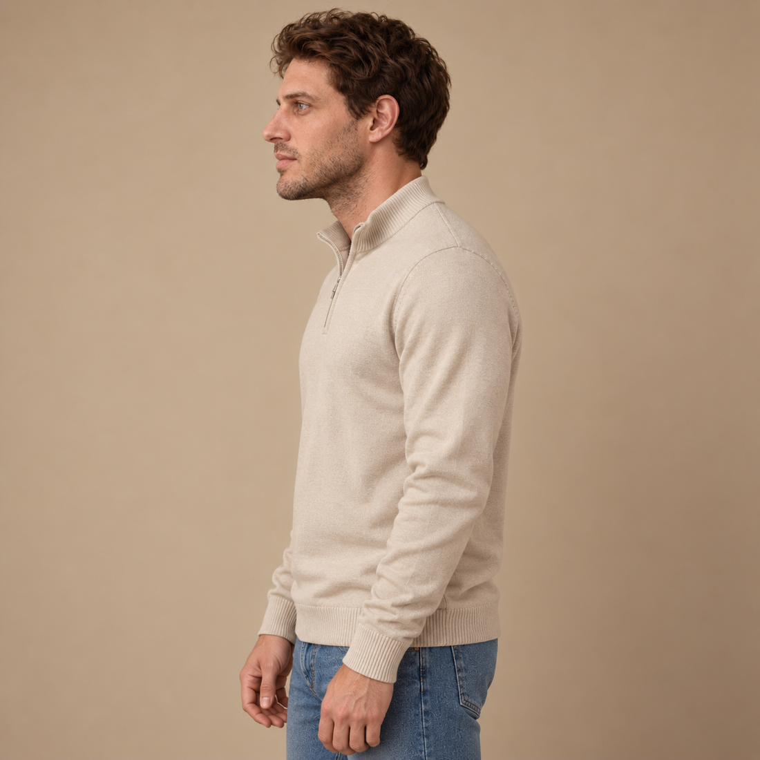 Herresweater med kvart lynlås i slim fit