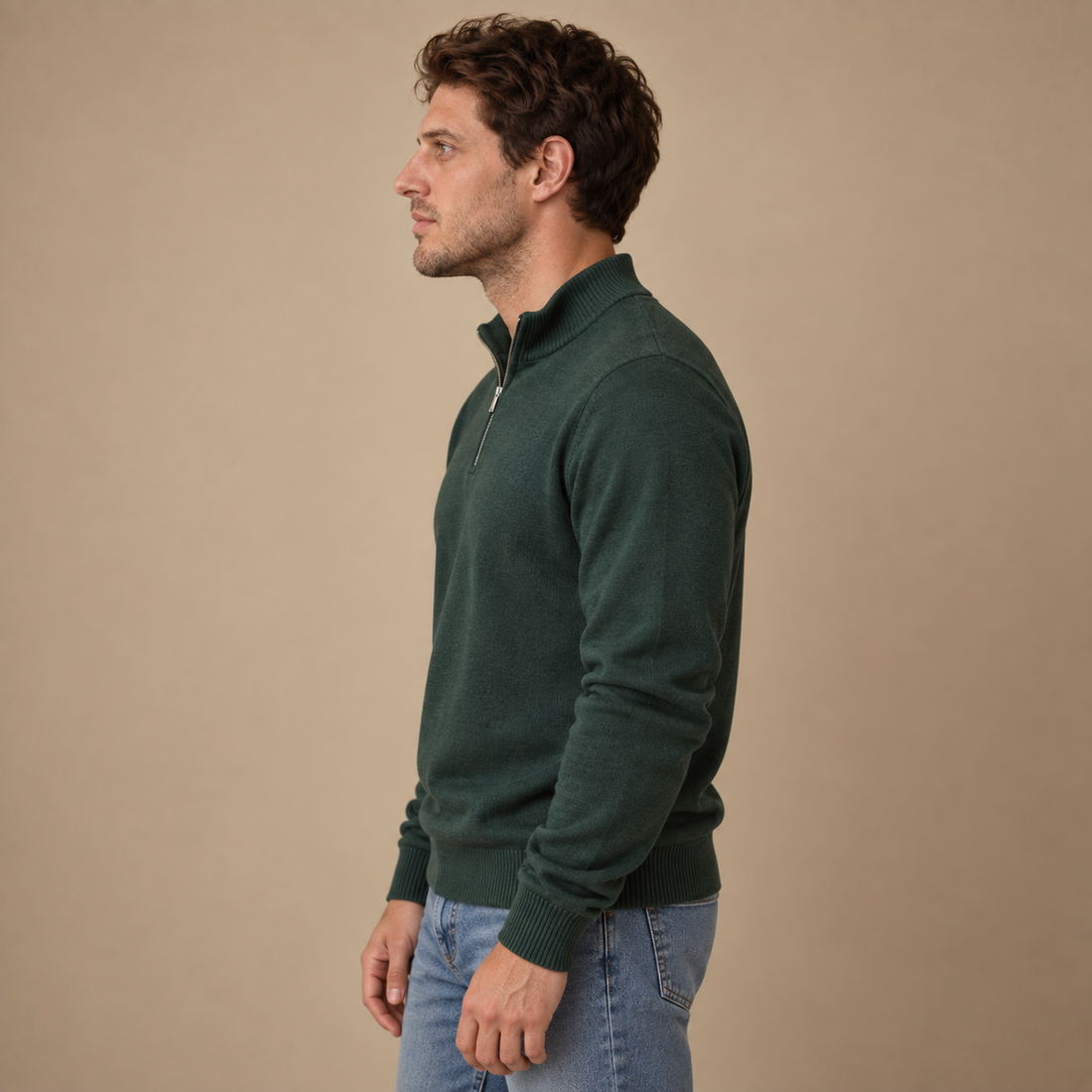 Herresweater med kvart lynlås i slim fit