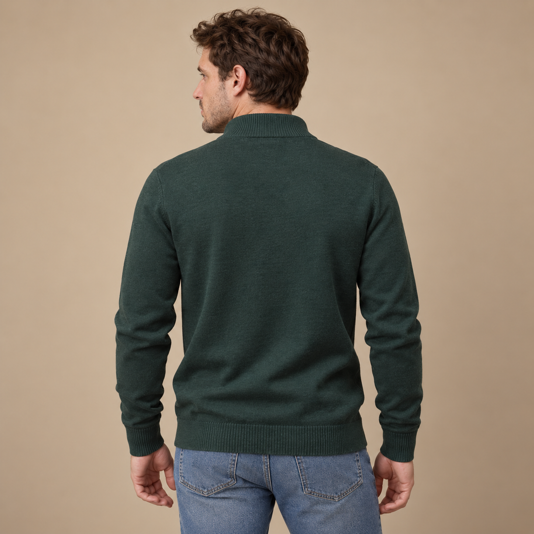 Herresweater med kvart lynlås i slim fit