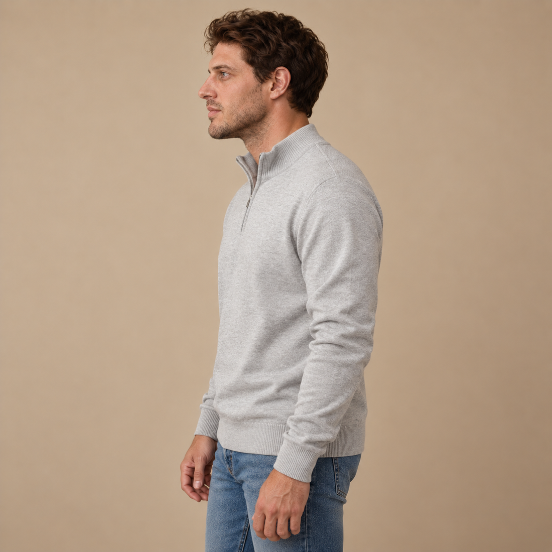 Herresweater med kvart lynlås i slim fit