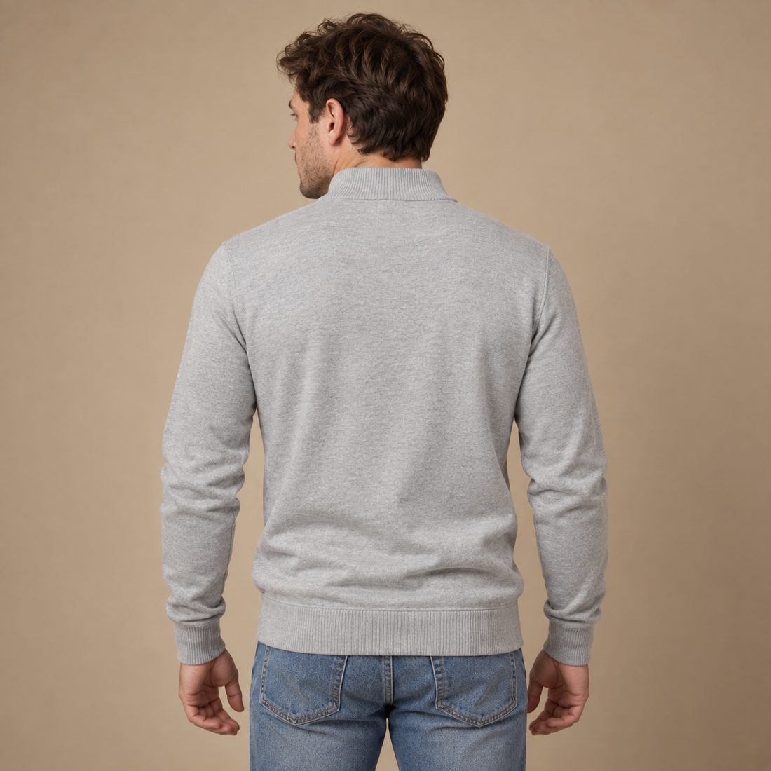 Herresweater med kvart lynlås i slim fit