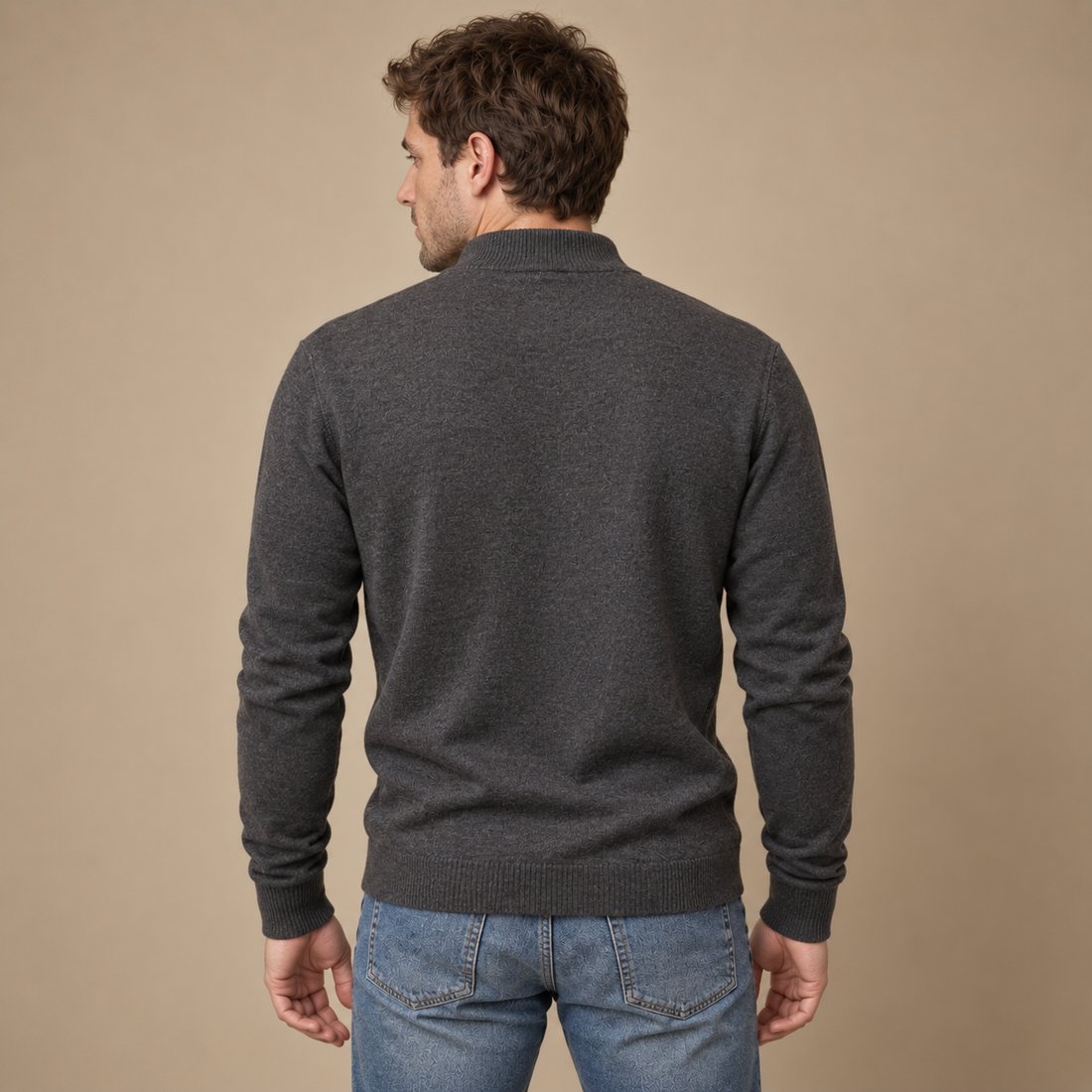 Herresweater med kvart lynlås i slim fit