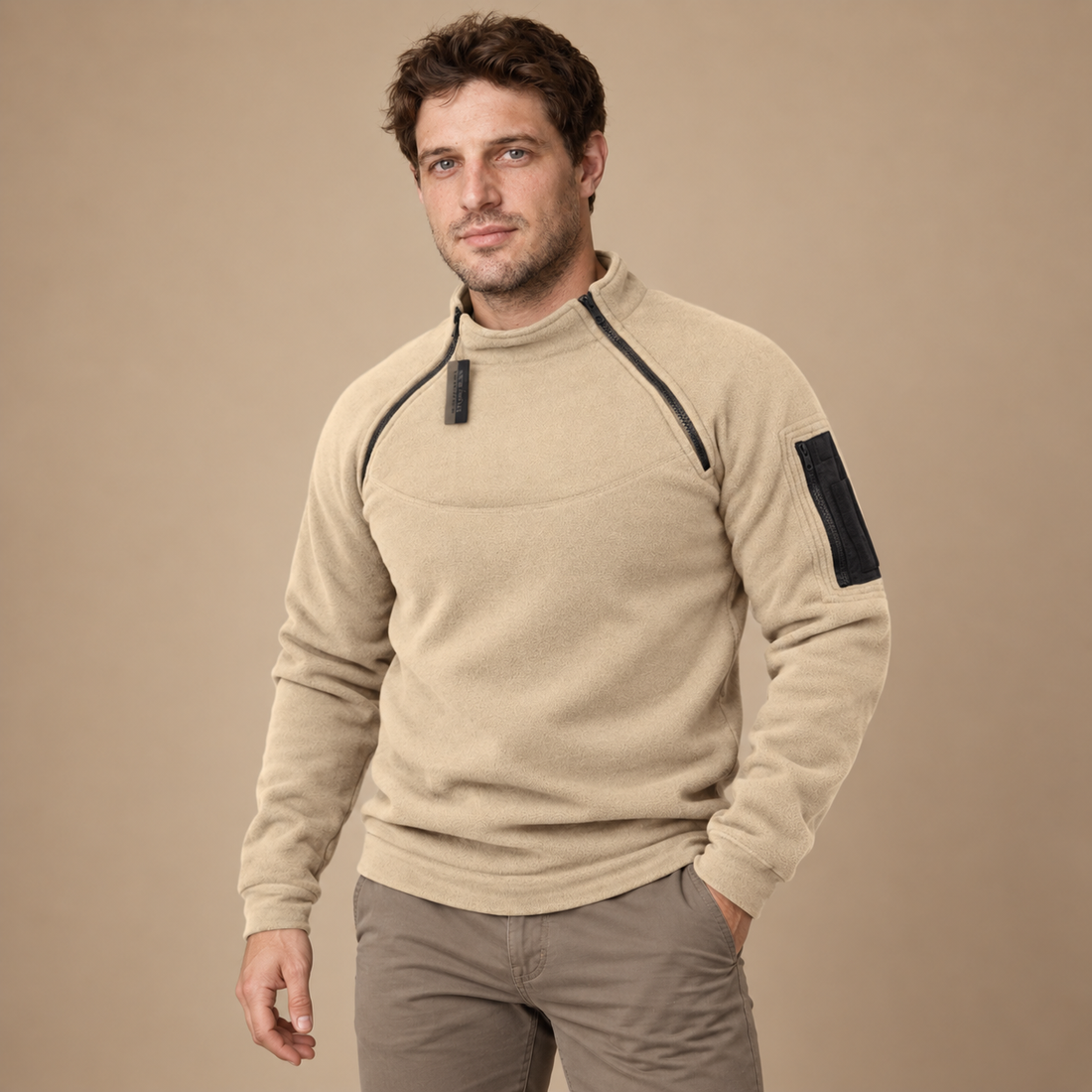 Vindtæt herresweater med lynlåslommer