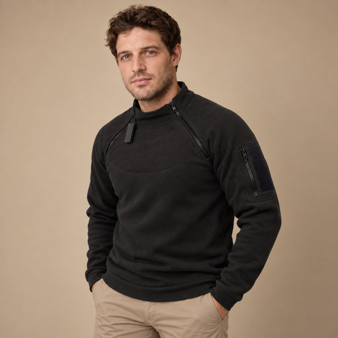 Vindtæt herresweater med lynlåslommer