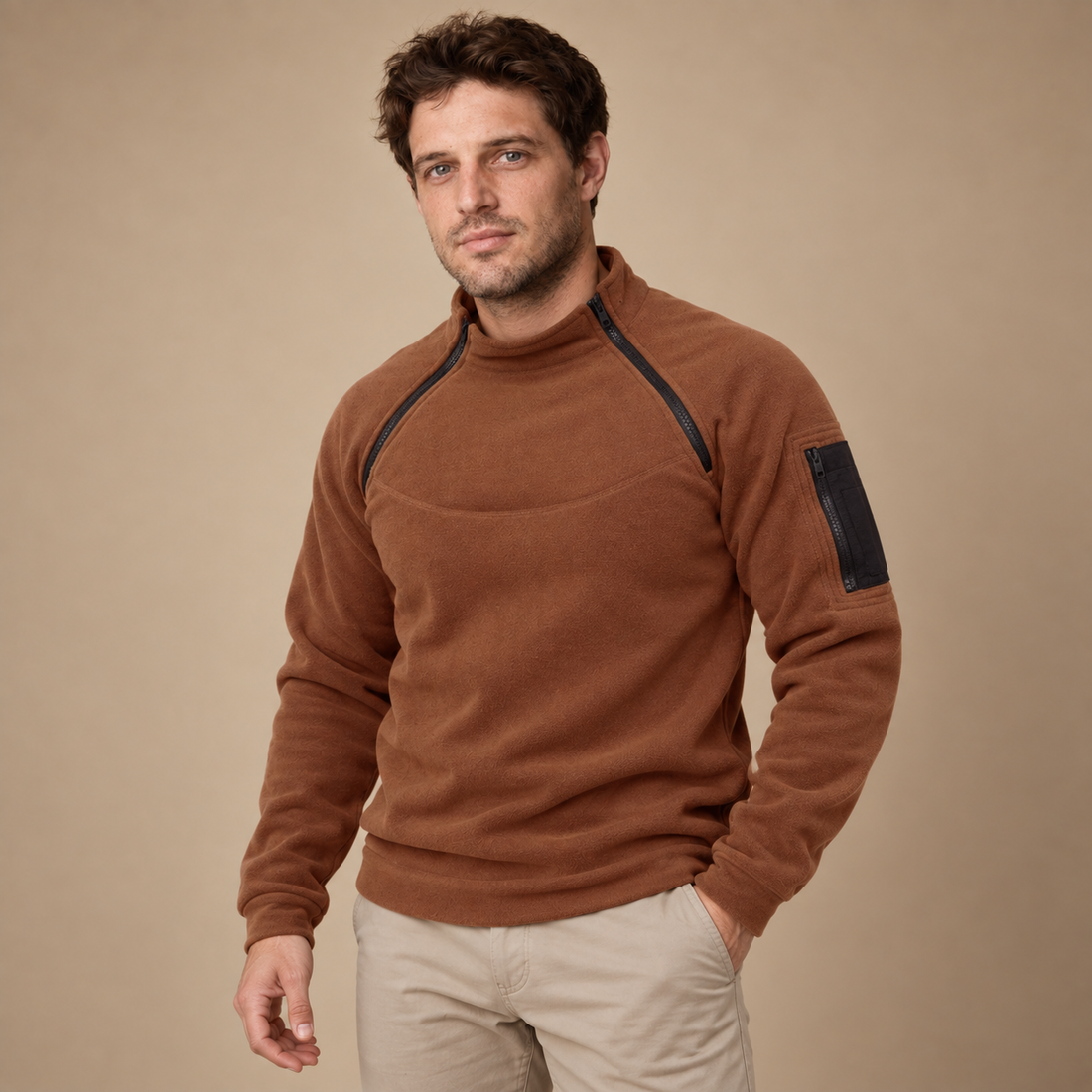 Vindtæt herresweater med lynlåslommer