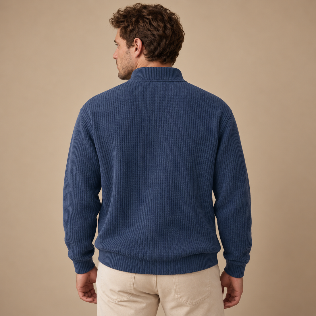 Herresweater med lynlåskrave og slank pasform