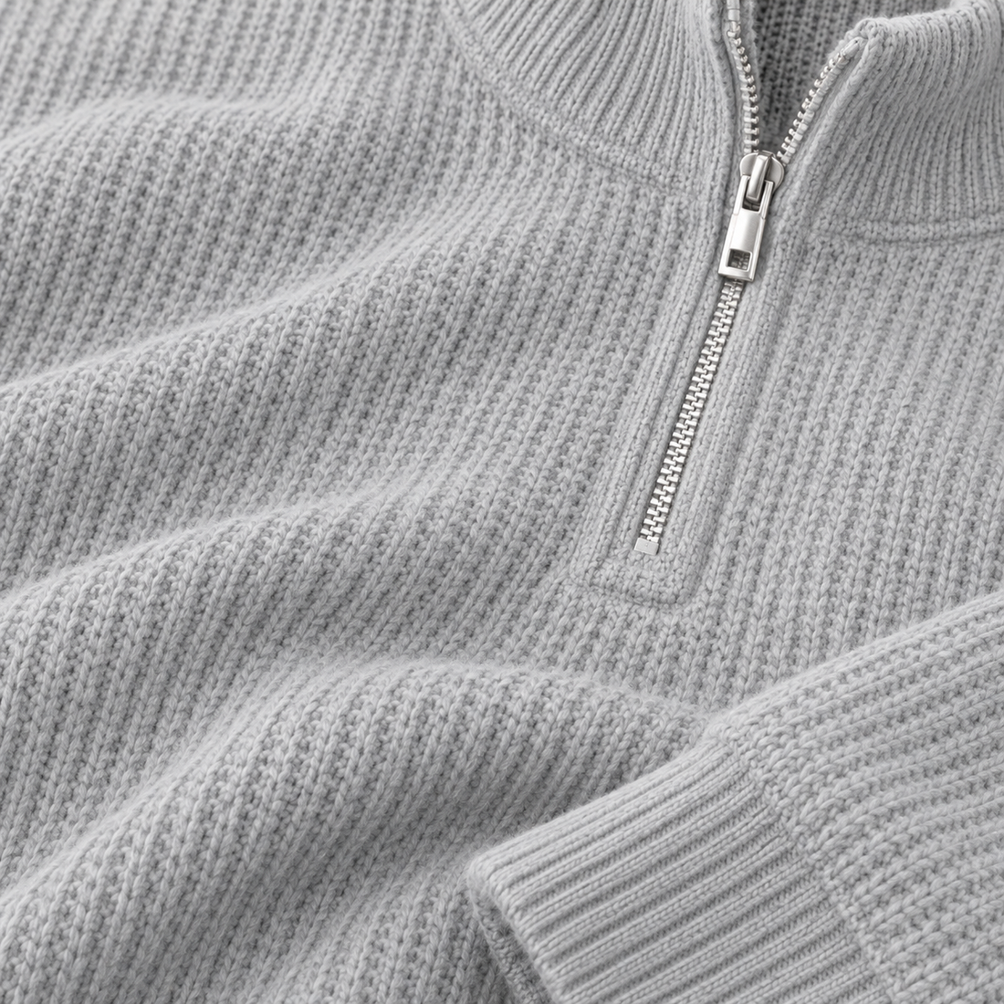 Herresweater med lynlåskrave og slank pasform
