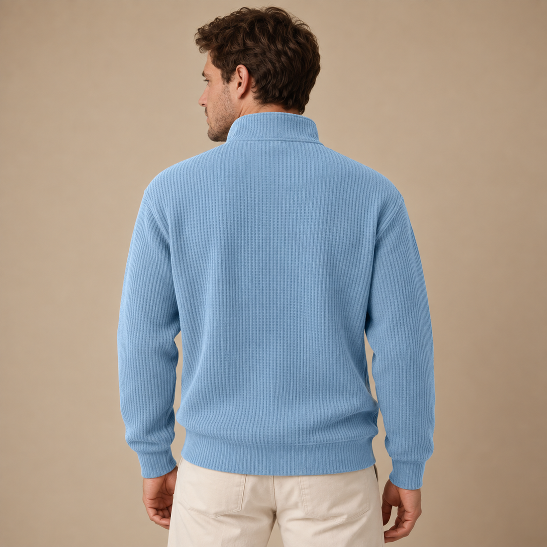 Herresweater med lynlåskrave og slank pasform
