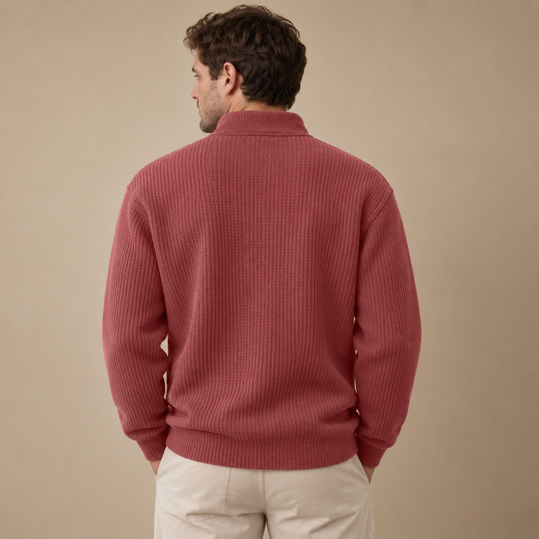 Herresweater med lynlåskrave og slank pasform