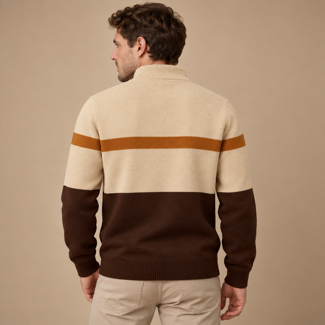 Tofarvet herresweater med halv lynlås