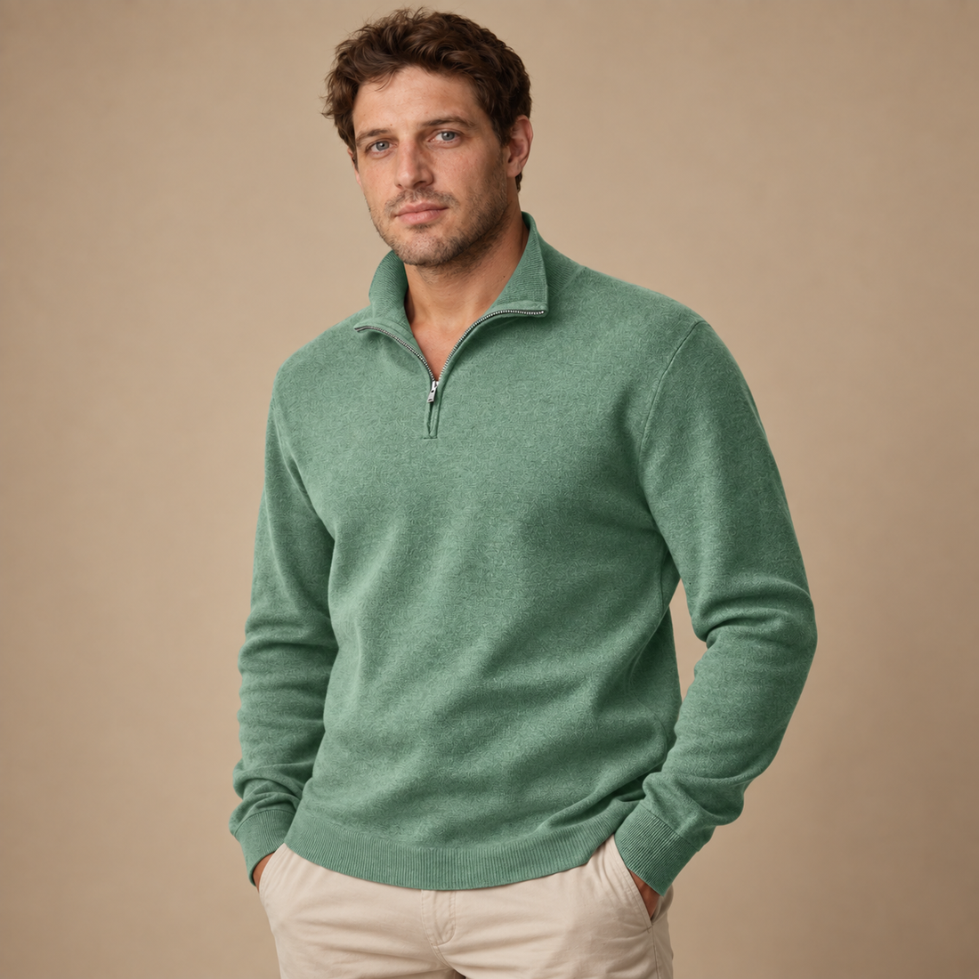 Herresweater med lynlåskrave