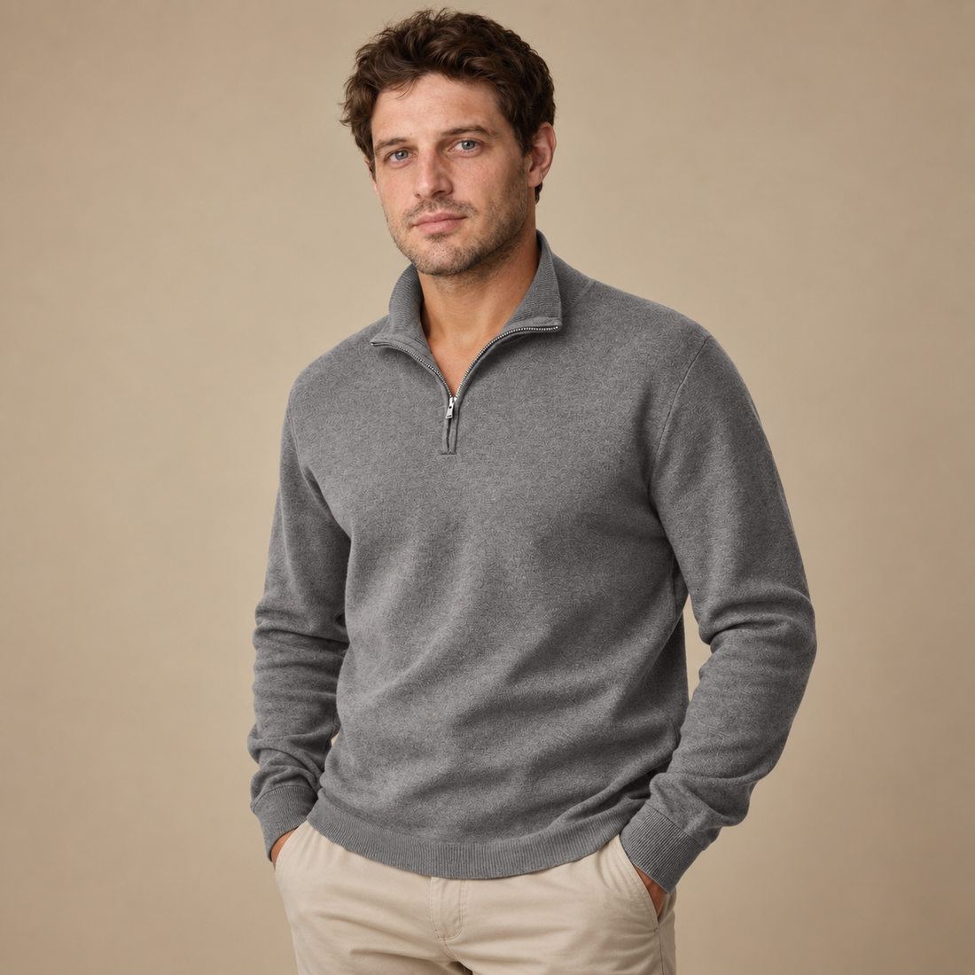 Herresweater med lynlåskrave