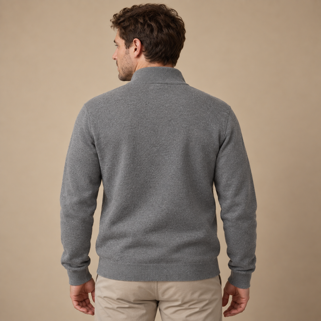 Herresweater med lynlåskrave