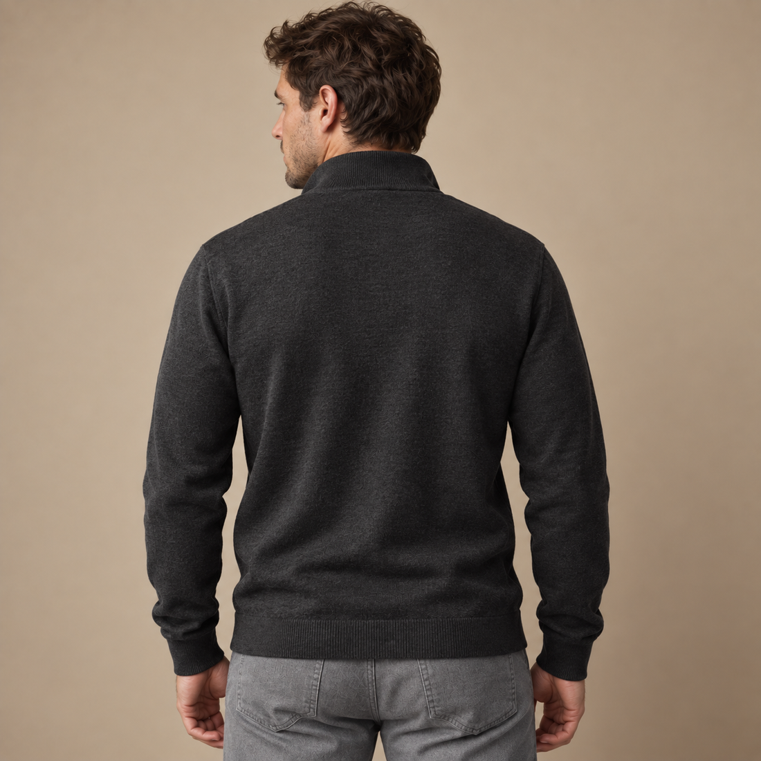 Herresweater med lynlåskrave
