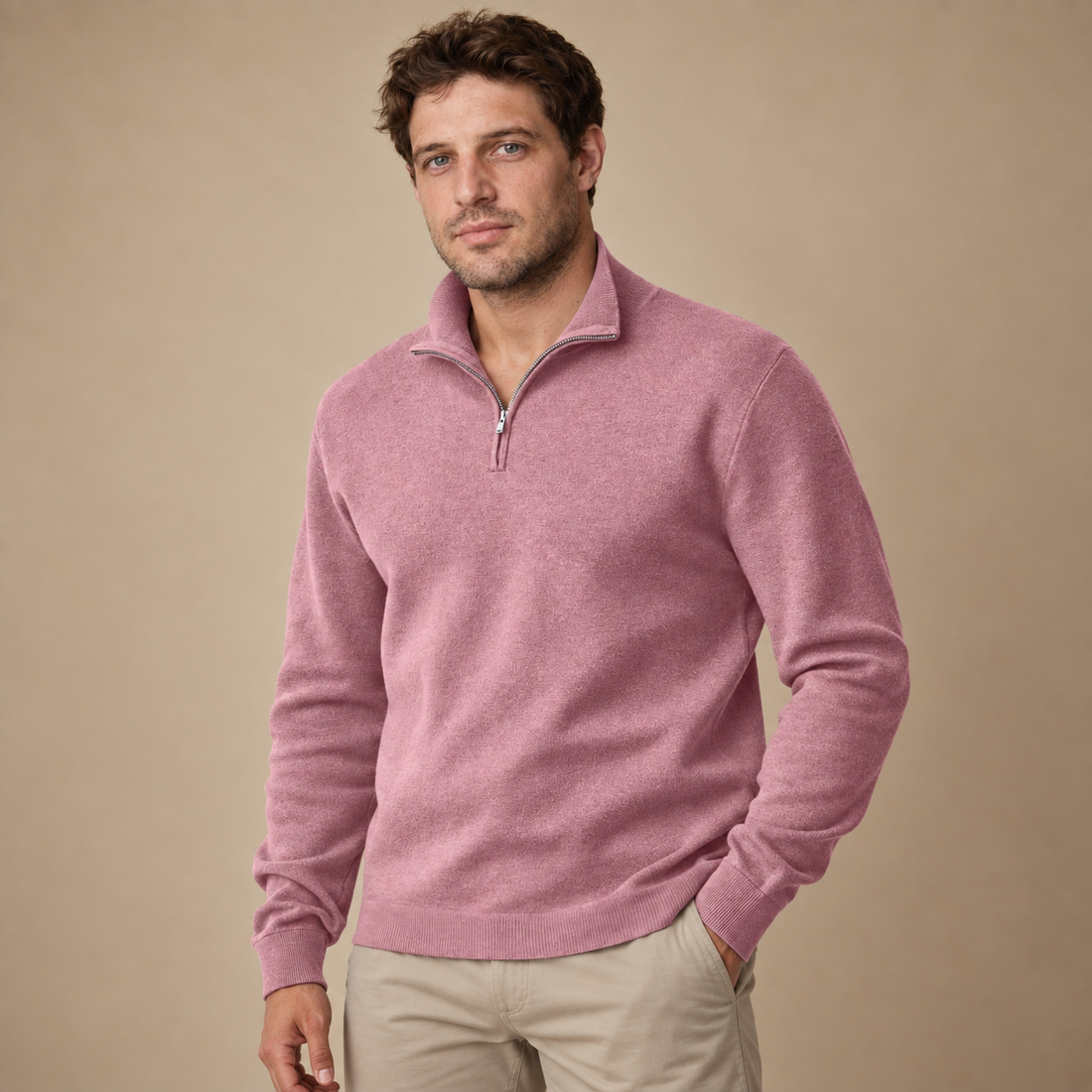 Herresweater med lynlåskrave