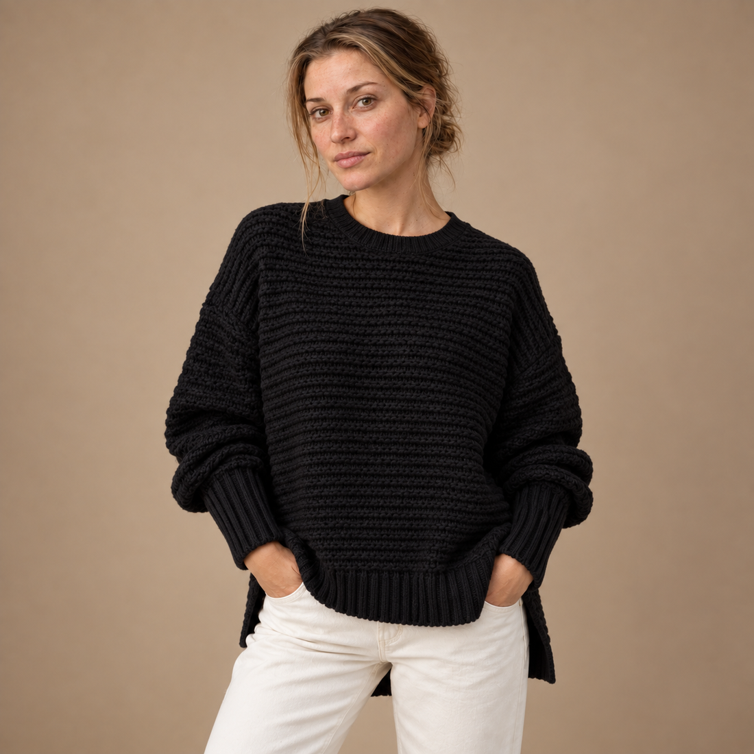 Varm rullekravesweater til dame
