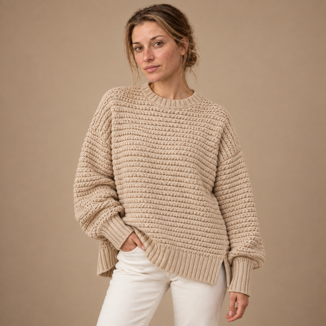 Varm rullekravesweater til dame